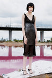 RIFT KNITTED LEATHER DRESS IN BLACK